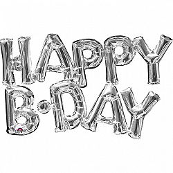 Amscan HAPPY B-DAY fólia lufi - ezüst