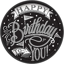 Amscan Happy birthday fekete-fehér tányérok