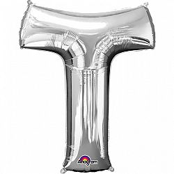 Amscan T betű fólia lufi 86 cm - ezüst