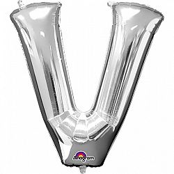 Amscan V betű fólia lufi 86 cm - ezüst