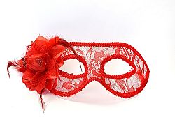 PartyDeco Piros csipkés maszk rózsával