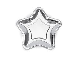 PartyDeco Tányérok - csillag, ezüst 18 cm