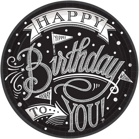 Amscan Happy birthday fekete-fehér tányérok
