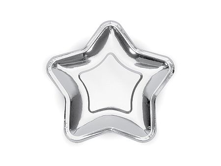 PartyDeco Tányérok - csillag, ezüst 18 cm