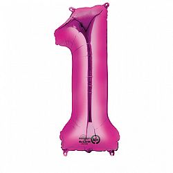 Amscan 1-es rózsaszín szám születésnapi fólia lufi 86 cm