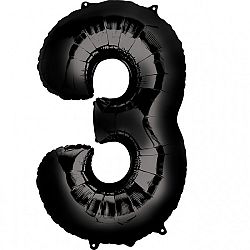Amscan 3-as fekete szám születésnapi fólia lufi 86 cm