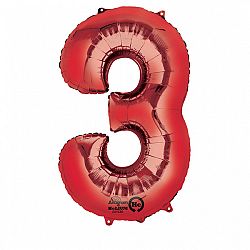 Amscan 3-as piros szám születésnapi fólia lufi 86 cm