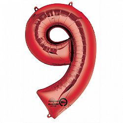 Amscan 9-es piros szám születésnapi fólia lufi 86 cm
