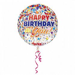 Amscan Fóliový balón Happy Birthday - konfetový 38 x 40 cm