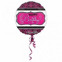 Amscan Happy Birthday fólia lufi - rózsaszín-fekete 43 cm