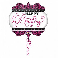 Amscan Happy Birthday fólia lufi - rózsaszín-fekete 63 x 55 cm