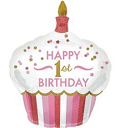 Amscan Rózsaszín cupcake lufi - 1. születésnap
