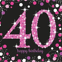 Amscan Szalvéták 40. születésnap - csillogó rózsaszín