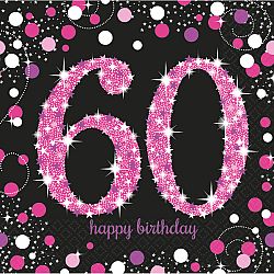 Amscan Szalvéták 60. születésnap - csillogó rózsaszín