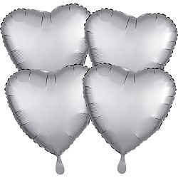 Amscan Szatén szívecskék fólia lufik szett - ezüst