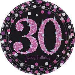 Amscan Tányérok 30. születésnap - csillogó rózsaszín