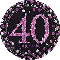 Amscan Tányérok 40. születésnap - csillogó rózsaszín