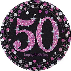 Amscan Tányérok 50. születésnap - csillogó rózsaszín