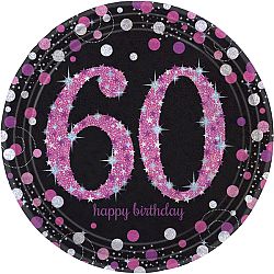 Amscan Tányérok 60. születésnap - csillogó rózsaszín