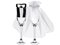 PartyDeco Esküvői dísz poharakra - Vőlegény menyasszonnyal