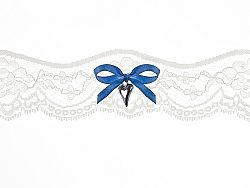 PartyDeco Esküvői harisnyakötő - csipkés, kék maslival