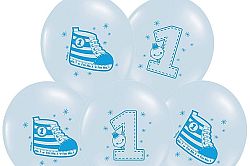 PartyDeco Pasztell kék Teniszcipős 1. születésnapos lufi