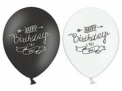 PartyDeco Pasztell lufi Happy Birthday - fehér vagy fekete