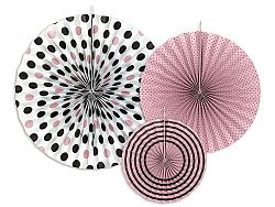 PartyDeco Rózsaszín-fekete dekorációs rozetták 3 db