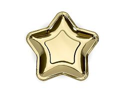 PartyDeco Tányérok - csillag, arany 18 cm
