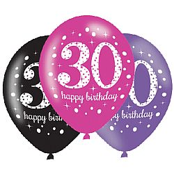 Születésnapi számos lufi 30 - rózsaszín party 6 db