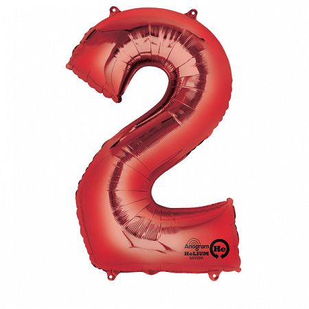 Amscan 2-es piros szám születésnapi fólia lufi 86 cm