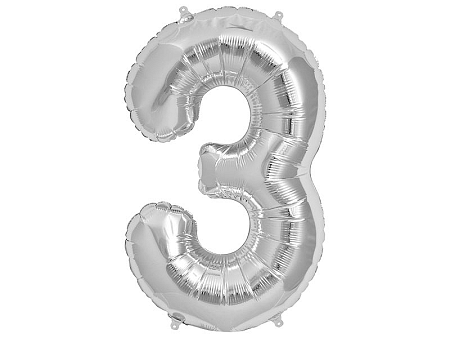Amscan 3-as ezüst szám születésnapi fólia lufi 86 cm