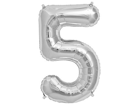 Amscan 5-ös ezüst szám születésnapi fólia lufi 86 cm