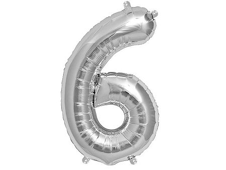 Amscan 6-os ezüst szám születésnapi fólia lufi 86 cm