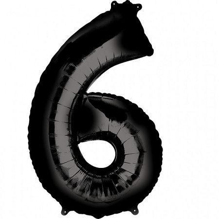 Amscan 6-os fekete szám születésnapi fólia lufi 86 cm
