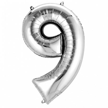 Amscan 9-es ezüst szám születésnapi fólia lufi