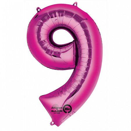 Amscan 9-es rózsaszín szám születésnapi fólia lufi