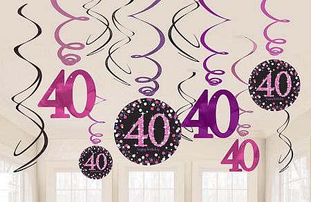 Amscan Függő dekoráció 40. születésnap - csillogó rózsaszín