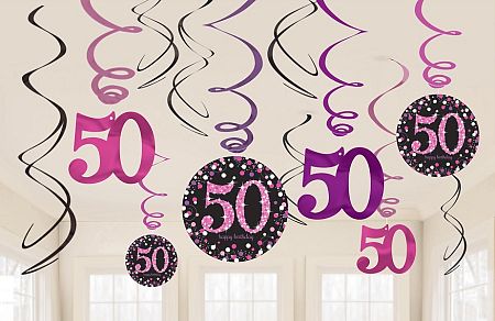 Amscan Függő dekoráció 50. születésnap - csillogó rózsaszín