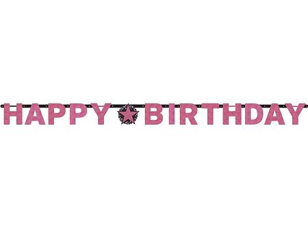 Amscan Happy birthday banner - csillogó rózsaszín