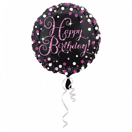 Amscan Happy Birthday fólia lufi - csillogó rózsaszín