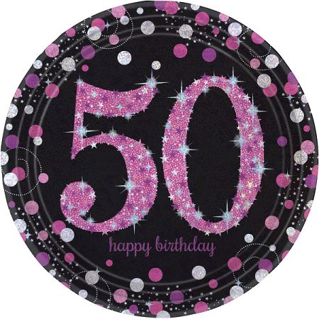 Amscan Tányérok 50. születésnap - csillogó rózsaszín